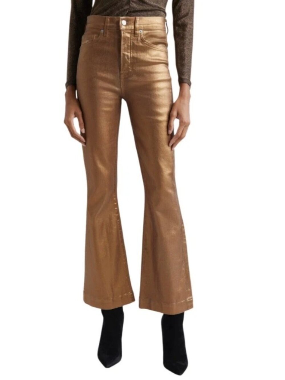 Veronica Beard Womens Jeans Size 25 Carson Metallic Kick Flare Ankle High Rise